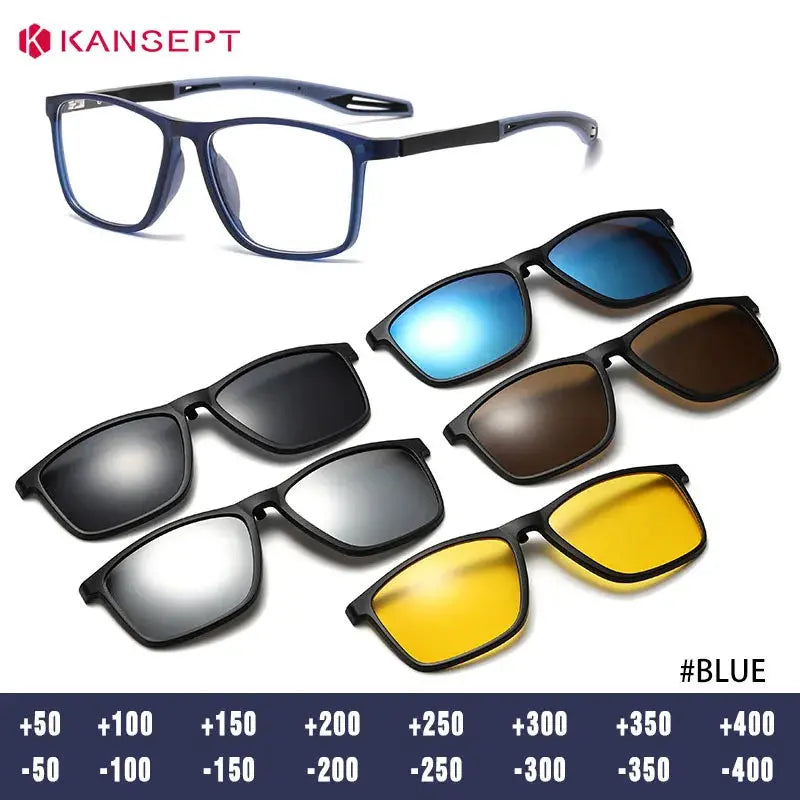 Kansept Unisex Full Rim Rectangle Tr 90 Frames With Clip-On Sunglasses 331000 FuzWeb