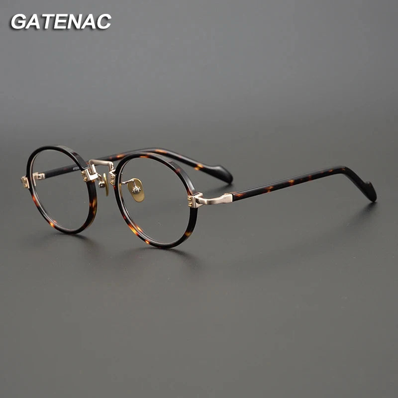 Gatenac Unisex Full Rim Round Acetate Titanium Eyeglasses Gxyj383