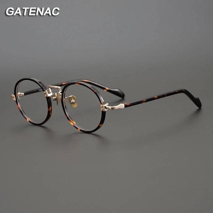 Gatenac Unisex Full Rim Round Acetate Titanium Eyeglasses Gxyj383