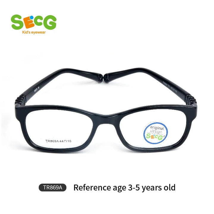 Secg Unisex Children's Full Rim Square Tr 90 Silicone Eyeglasses 8690 Full Rim Secg TR869A TC1 BLACK  