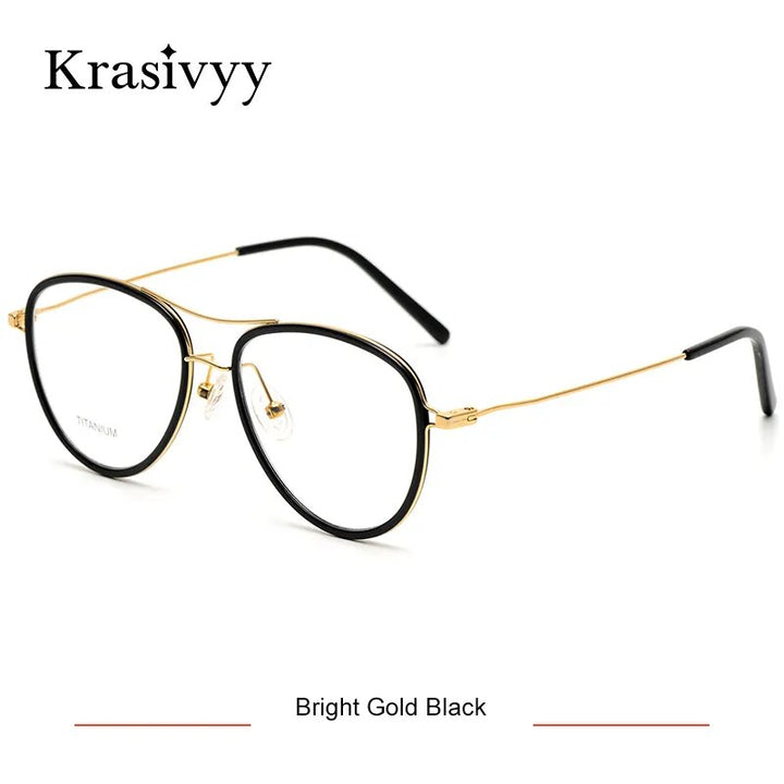 Krasivyy Men's Full Rim Square Double Bridge Titanium Acetate Eyeglasses Kr16043 Full Rim Krasivyy Bright Gold Black CN 