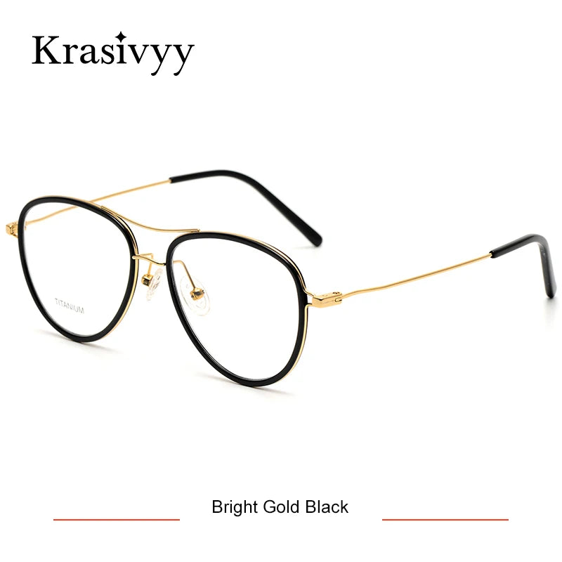 Krasivyy Women's Full Rim Oval Double Bridge Titanium Eyeglasses 41603 Full Rim Krasivyy Bright Gold Black CN 