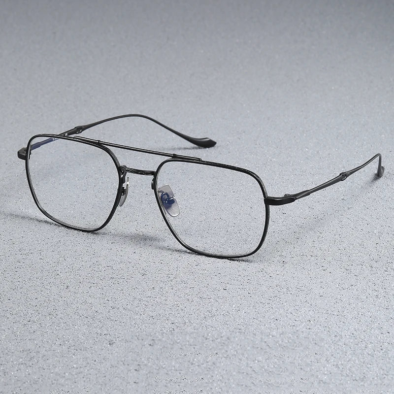 Black Mask Men's Full Rim Square Double Bridge Titanium Eyeglasses 43123