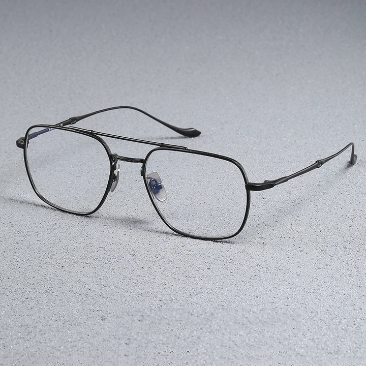 Black Mask Men's Full Rim Square Double Bridge Titanium Eyeglasses 43123