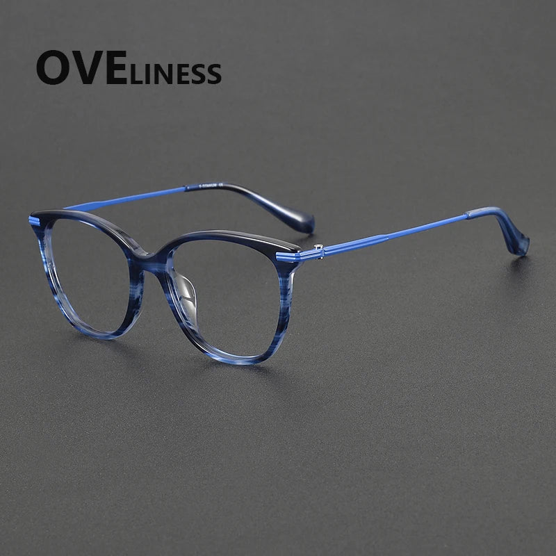 Oveliness Women's Full Rim Oval Square Acetate Titanium Eyeglasses 90005