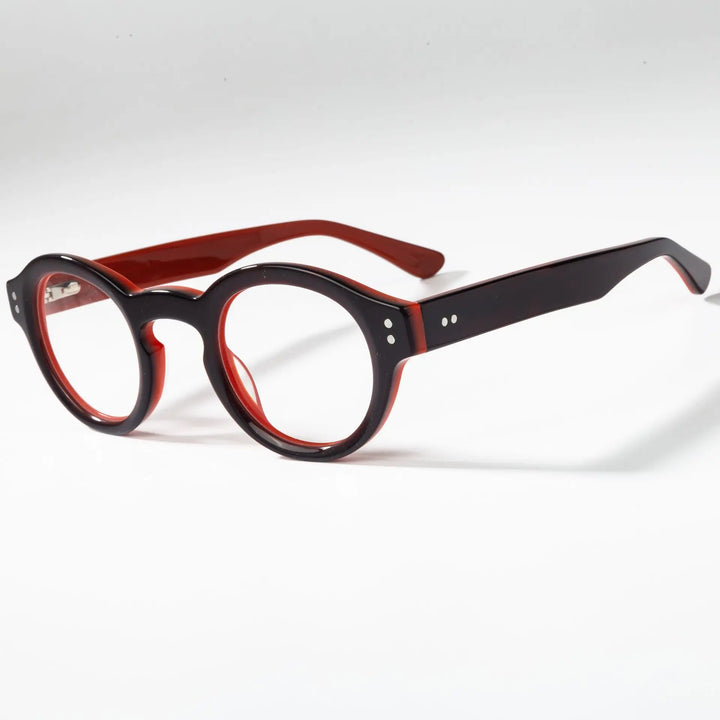 Cubojue Unisex Full Rim Round Acetate Eyeglasses 56019 Full Rim Cubojue black red no function lens 0 