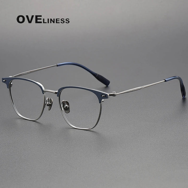 Oveliness Unisex Full Rim Square Titanium Acetate Eyeglasses O70813 Full Rim Oveliness blue silver  