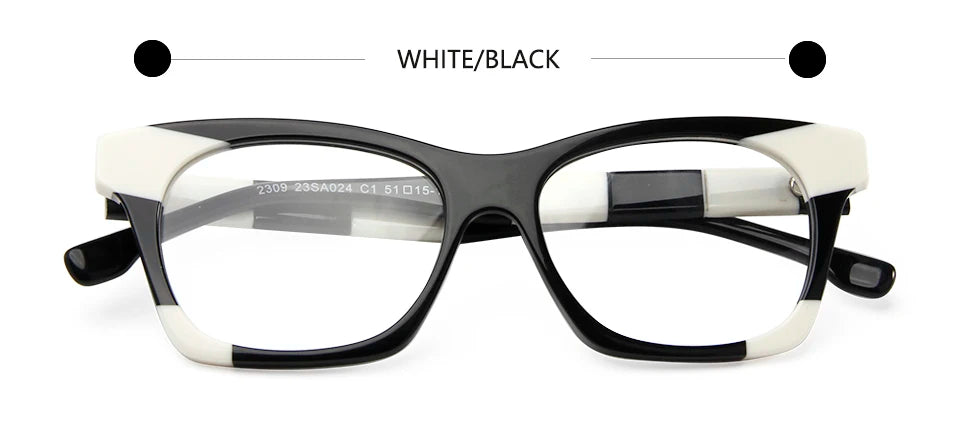 Esnbie Unisex Full Rim Square Cat Eye Acetate Eyeglasses 23024 Full Rim Esnbie white Black  