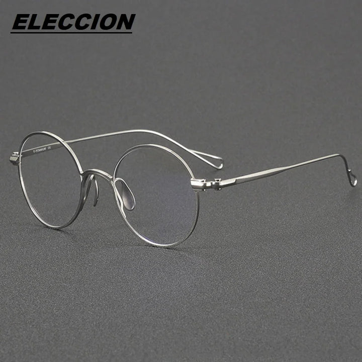 Eleccion Unisex Full Rim Round Titanium Eyeglasses 11488 Full Rim Eleccion Silver CHINA