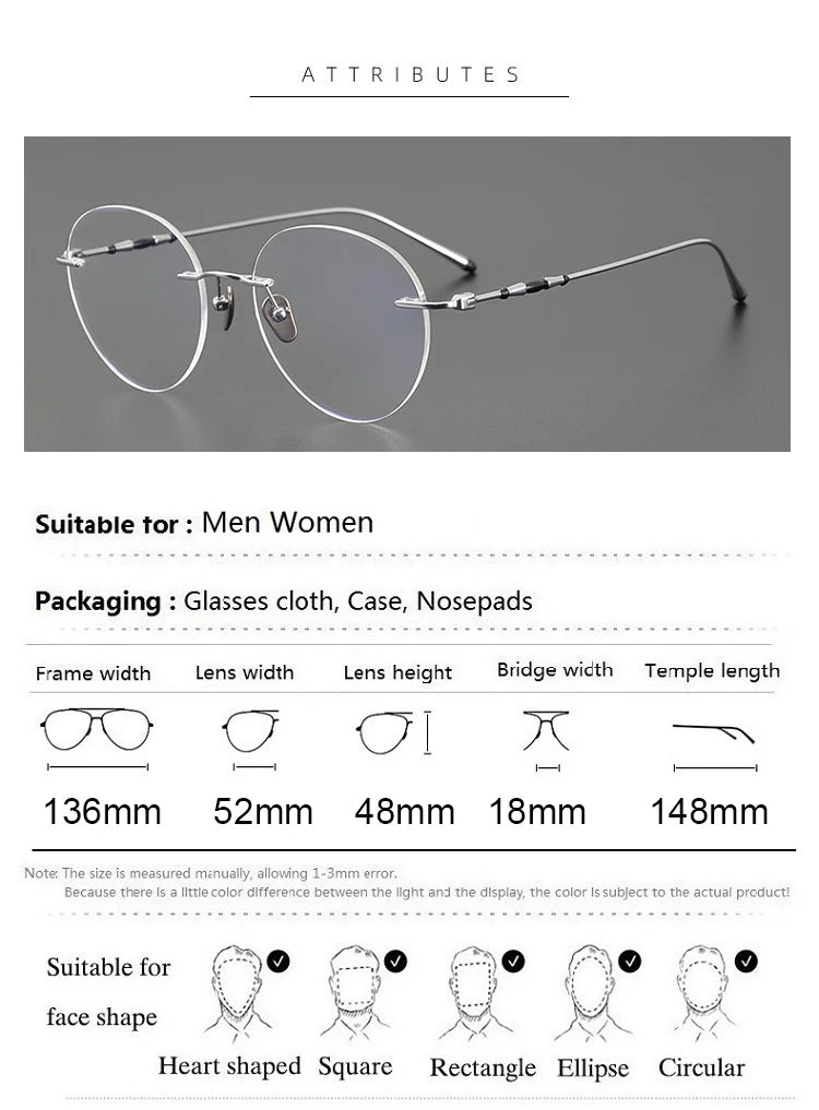 Aimee Men's Rimless Oval Round Titanium Eyeglasses 5931 Rimless Aimee   