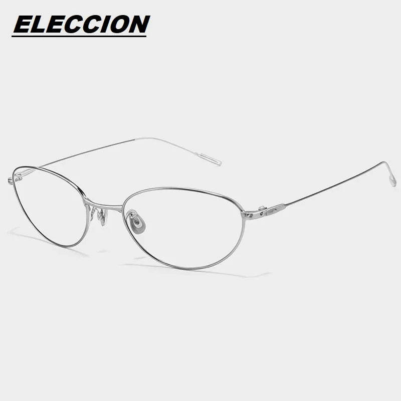 Eleccion Women's Full Rim Oval Cat Eye Titanium Eyeglasses 55145 Full Rim Eleccion Silver