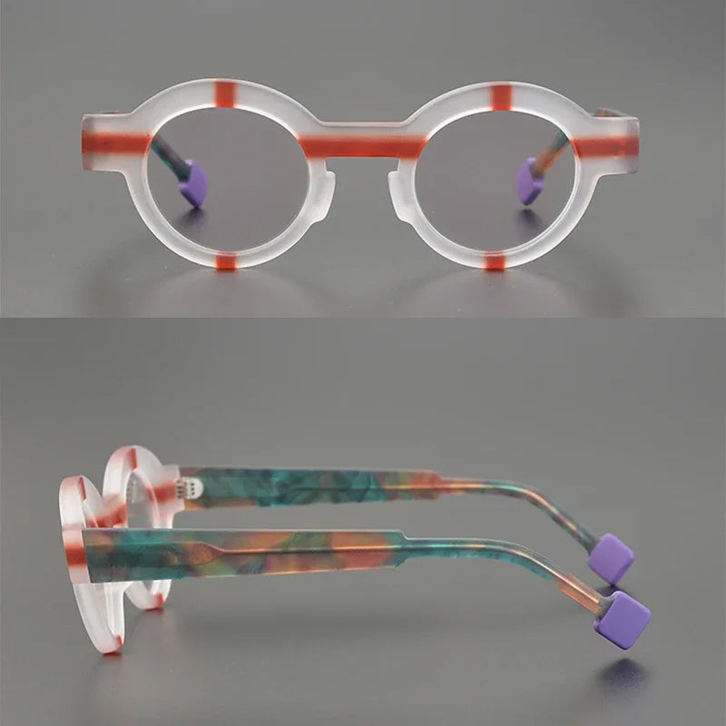 Hewei Unisex Full Rim Round Matte Acetate Eyeglasses 14126 Full Rim Hewei