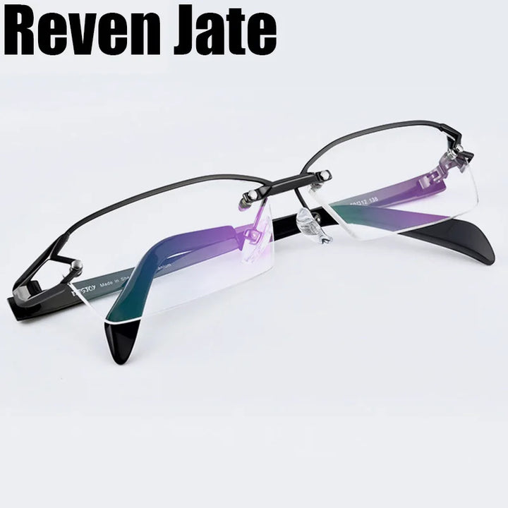 Reven Jate Men's Semi Rim Square Titanium Eyeglasses 11439