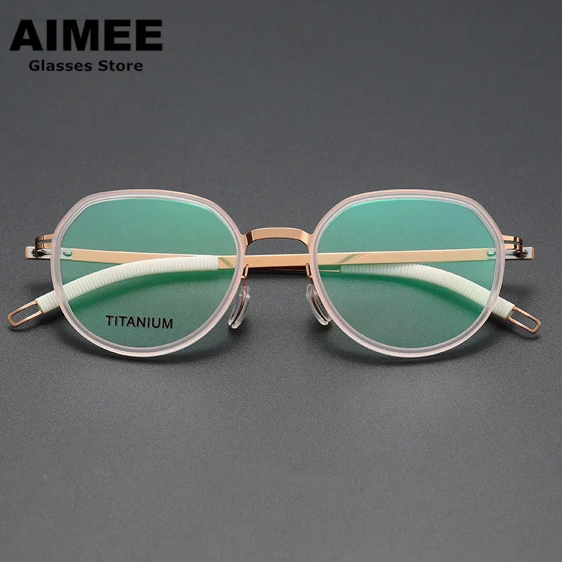 Aimee Unisex Full Rim Flat Top Oval Titanium Acetate Eyeglasses 60219 Full Rim Aimee Golden-Transparent  