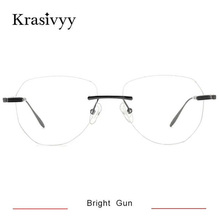 Krasivyy Men's Rimless Oval Titanium Acetate Eyeglasses Kr16084 Rimless Krasivyy Bright  Gun CN 