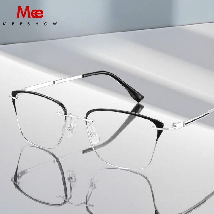 Meeshow Men's Semi Rim Square Titanium Tr 90  Eyeglasses 16109