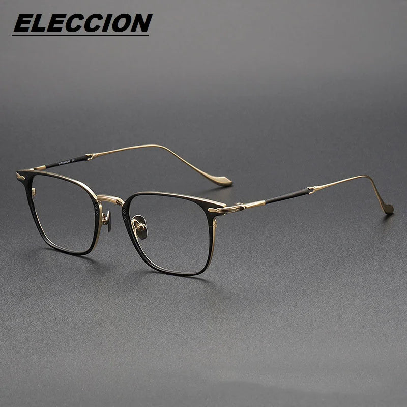 Eleccion Unisex Full Rim Square Titanium Eyeglasses 43135 Full Rim Eleccion Black - Gold CHINA