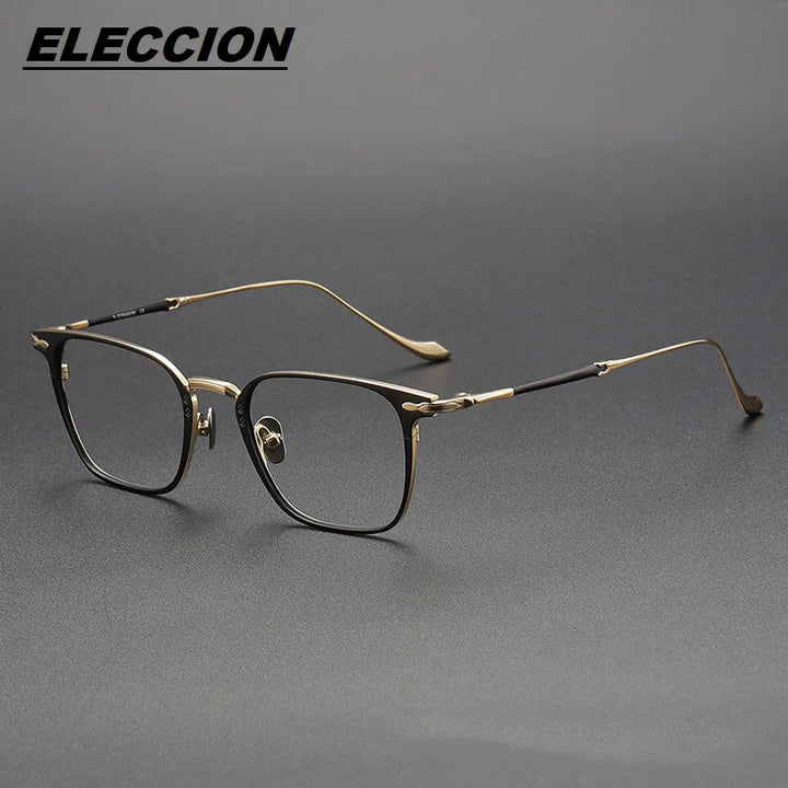 Eleccion Unisex Full Rim Square Titanium Eyeglasses 43135 Full Rim Eleccion Black - Gold CHINA