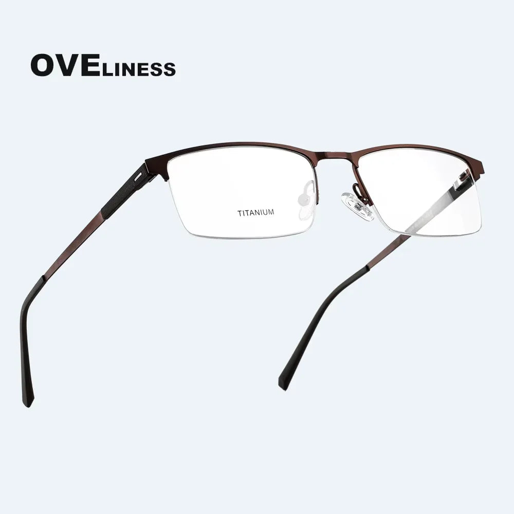 Oveliness Men's Semi Rim Square Titanium Alloy Eyeglasses 49860 Semi Rim Oveliness   