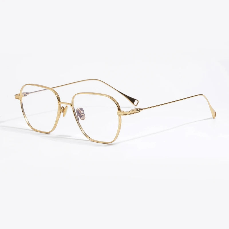 Black Mask Unisex Full Rim Square Polygon Titanium Eyeglasses 49013 Full Rim Black Mask Gold