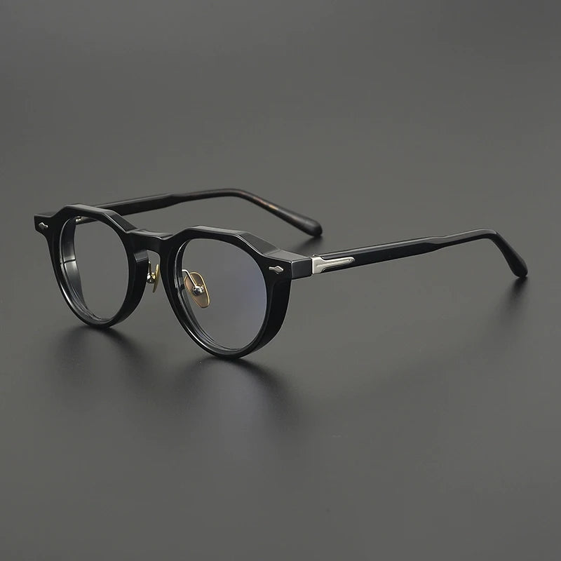 Gatenac Unisex Full Rim Flat Top Round Thick Acetate Eyeglasses Gx2261