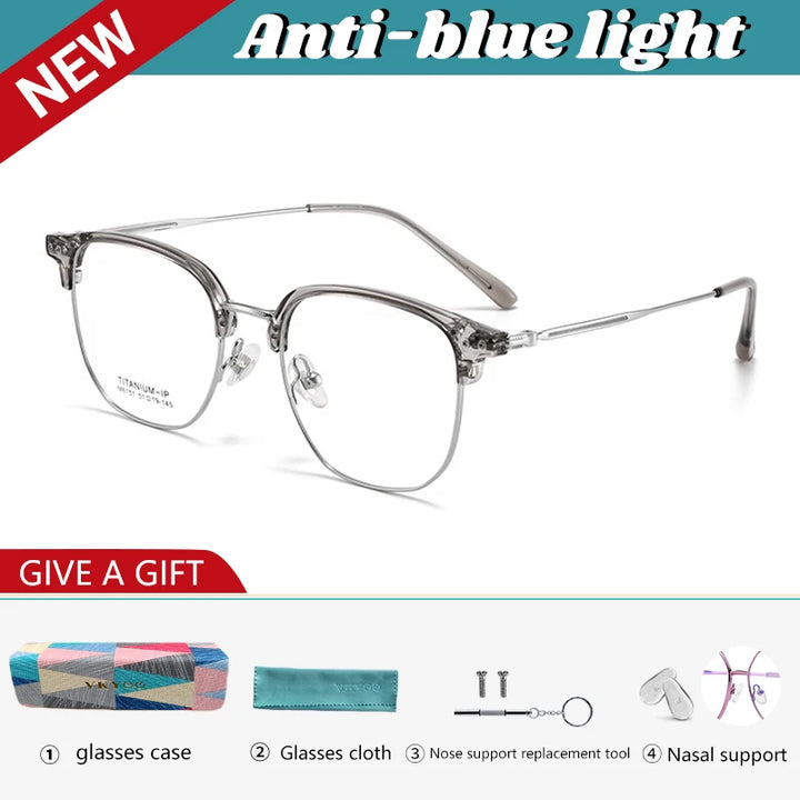 Vicky Unisex Full Rim Square Titanium Acetate Reading Glasses 8151 Reading Glasses Vicky +50 8151-Gray Silver 