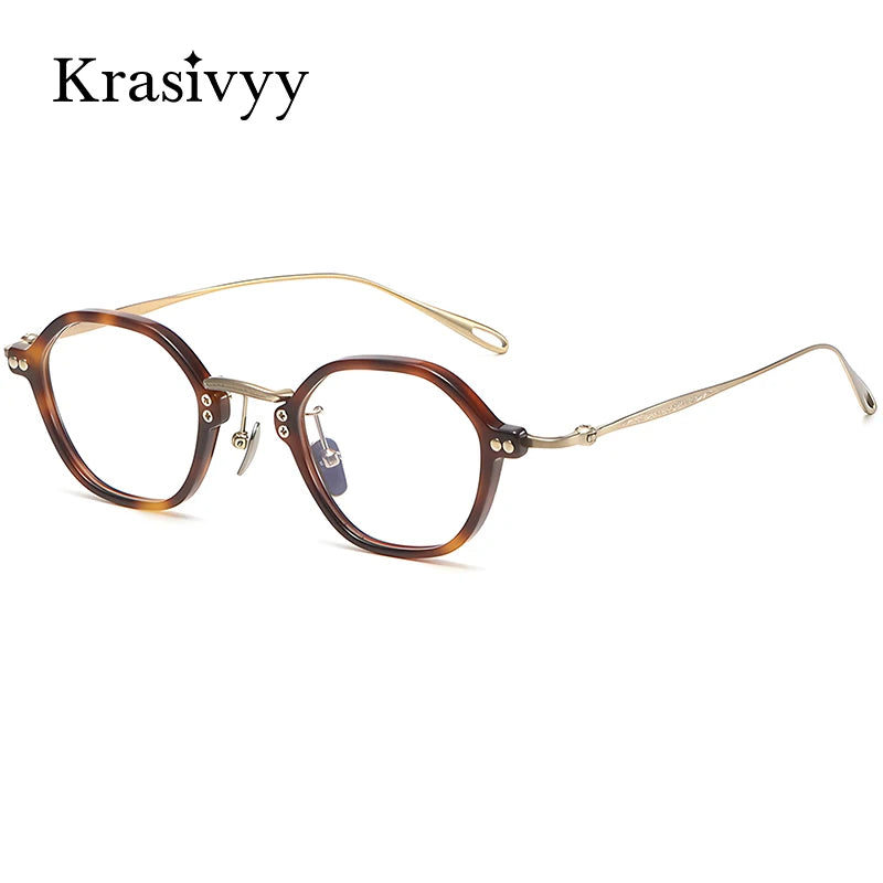Krasivyy Unisex Full Rim Flat Top Polygon Titanium Acetate Eyeglasses 45957 Full Rim Krasivyy