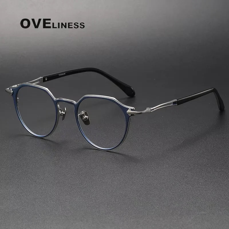 Oveliness Unisex Full Rim Flat Top Oval Titanium Acetate Eyeglasses 14121 Full Rim Oveliness blue silver  