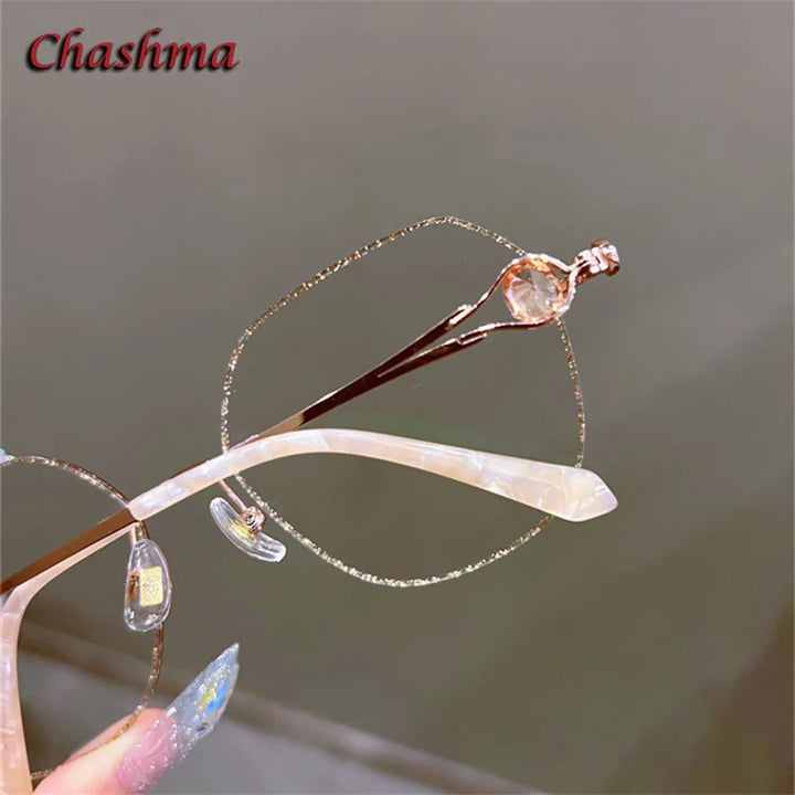 Chashma Ochki Women's Rimless Flat Top Round Titanium Eyeglasses 88301 Rimless Chashma Ochki   