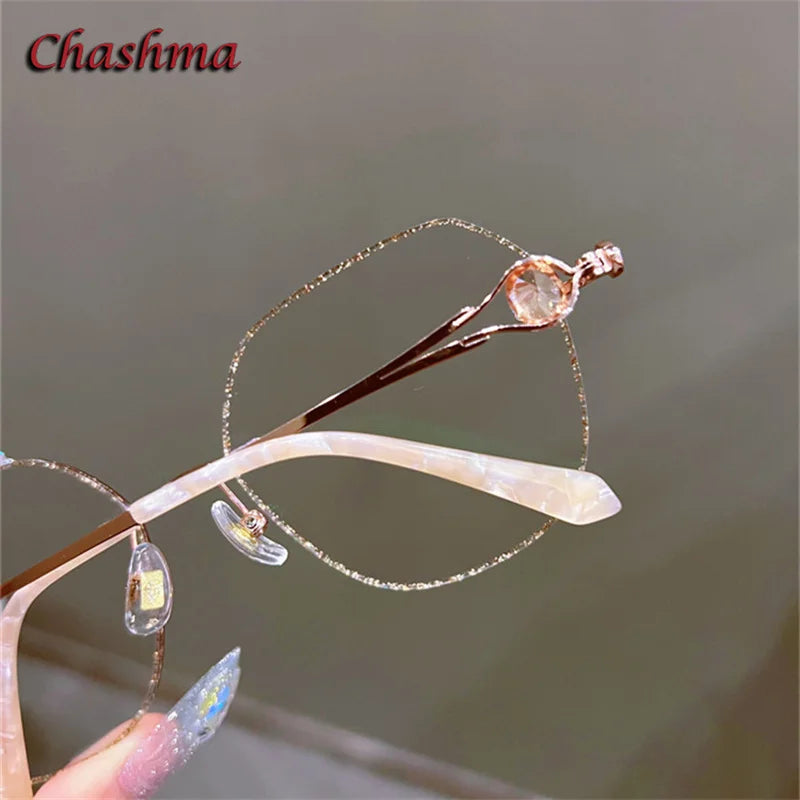 Chashma Ochki Women's Rimless Oval Titanium Glitter Edge Eyeglasses 3017 Rimless Chashma Ochki   