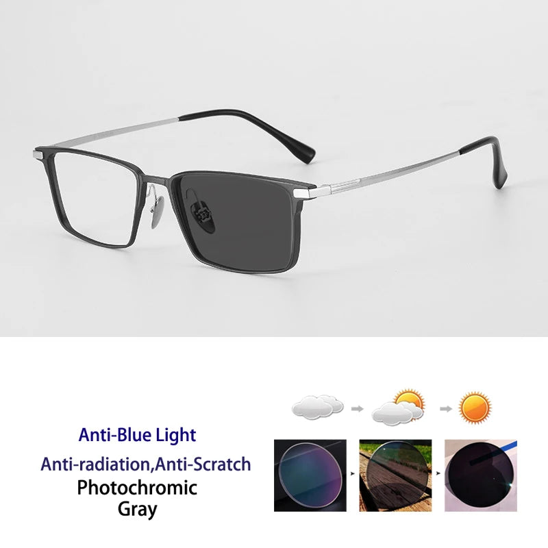 Kocolior Unisex Full Rim Square Aluminum Magnesium Titanium Photochromic Reading Glasses 628003