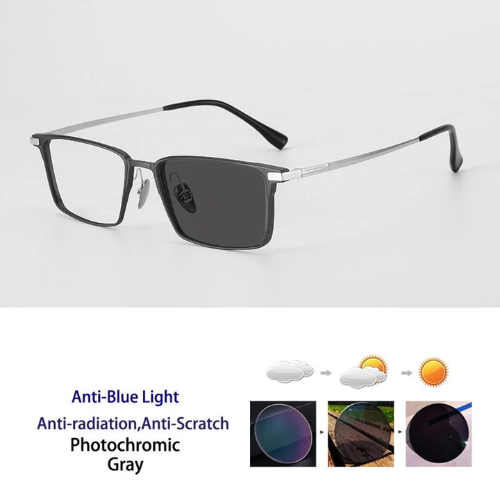 Kocolior Unisex Full Rim Square Aluminum Magnesium Titanium Photochromic Reading Glasses 628003