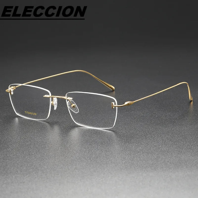 Eleccion Women's Rimless Square Titanium Eyeglasses 5678 Rimless FuzWeb Gold CHINA