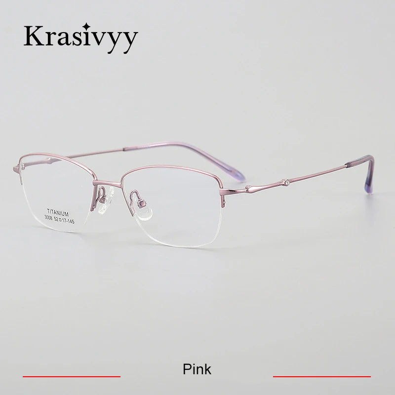 Krasivyy Women's Semi Rim Oval Square Titanium Eyeglasses 443008 Semi Rim Krasivyy Pink  