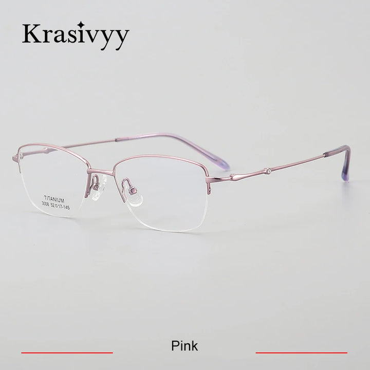 Krasivyy Women's Semi Rim Oval Square Titanium Eyeglasses 443008 Semi Rim Krasivyy Pink  