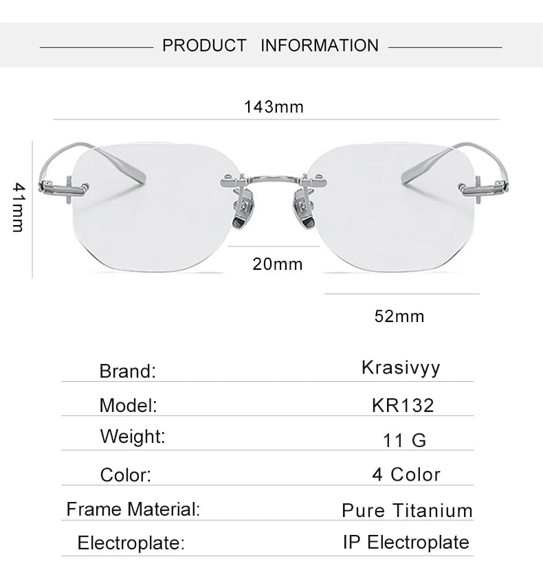 Krasivyy Men's Rimless Square Titanium Eyeglasses K132 Rimless Krasivyy   