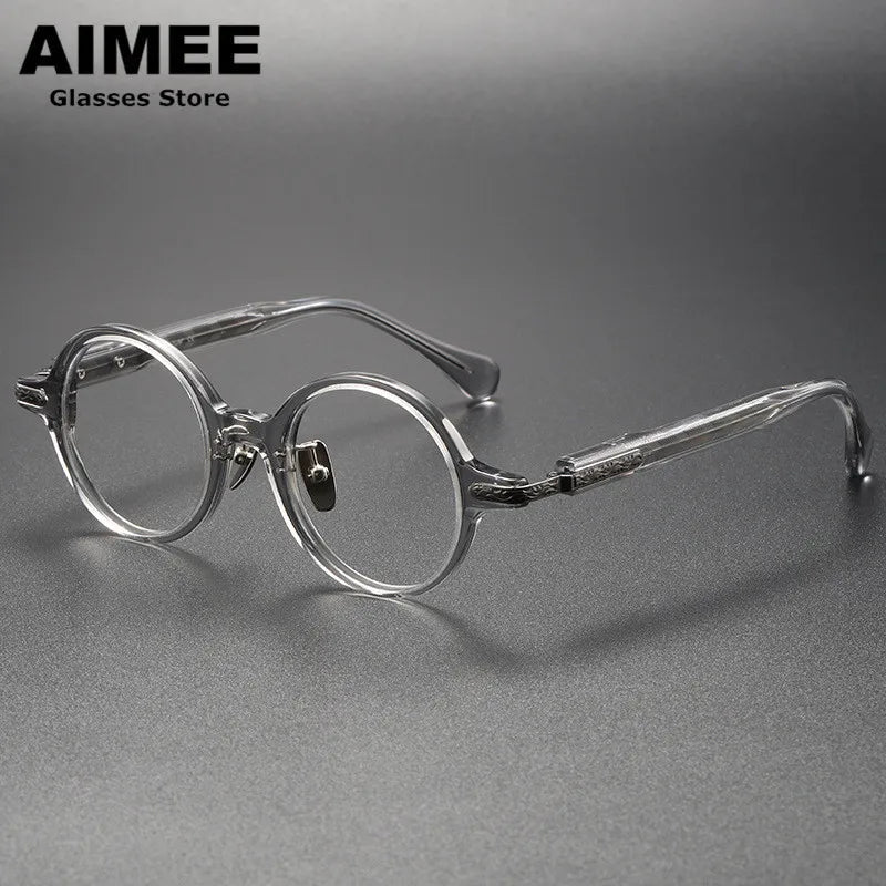 Aimee Unisex Full Rim Round Titanium Acetate Eyeglasses 80854 Full Rim Aimee Clear-Grey  