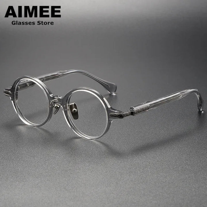 Aimee Unisex Full Rim Round Titanium Acetate Eyeglasses 80854 Full Rim Aimee Clear-Grey  