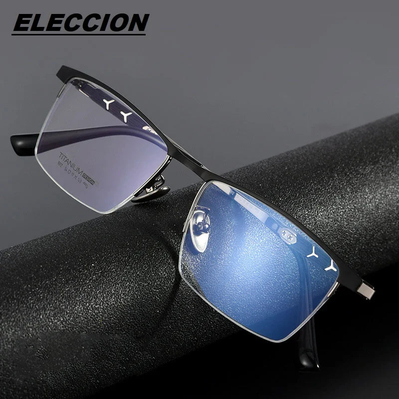 Eleccion Unisex Semi Rim Square Titanium Eyeglasses 158761