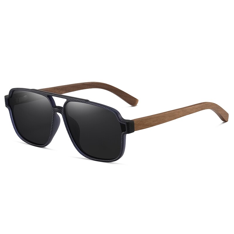Hdcrafter Men's Full Rim Square Double Bridge Tac Bamboo Wood Polarized Sunglasses 61624 Sunglasses HdCrafter Sunglasses Brown-Black Other 