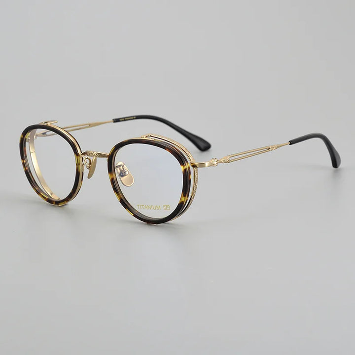 Black Mask Women's Full Rim Round Titanium Acetate Eyeglasses Bm054 Full Rim Black Mask Tortoise-Gold  