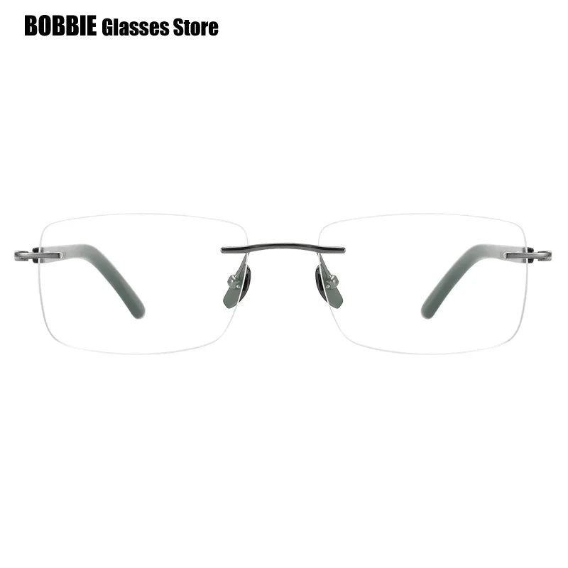 Bobbie Unisex Rimless Square Titanium Horn Temple Eyeglasses 26211