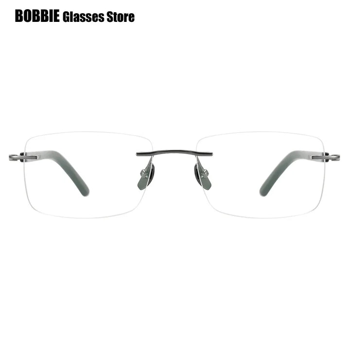 Bobbie Unisex Rimless Square Titanium Horn Temple Eyeglasses 26211