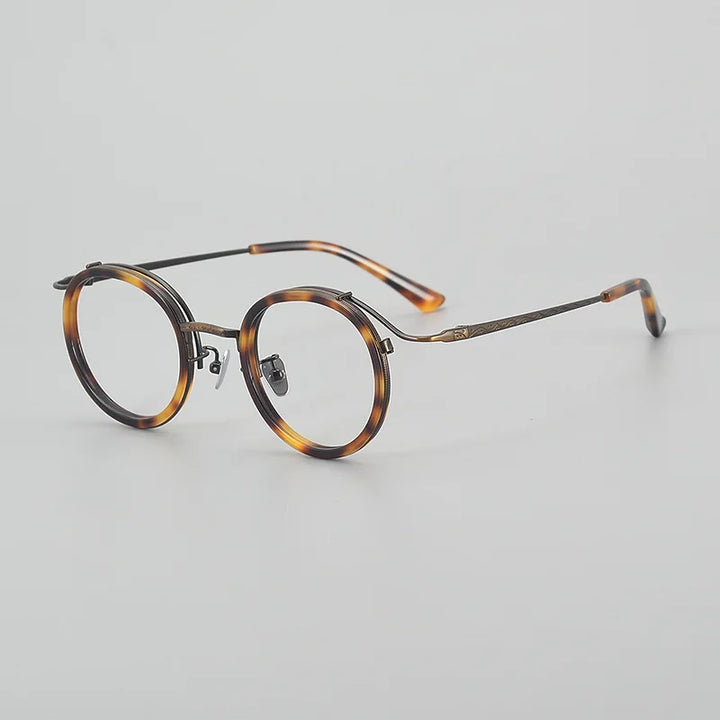 Black Mask Unisex Full Rim Round Titanium Acetate Eyeglasses 6016 Full Rim Black Mask Tortoise-Bronze  