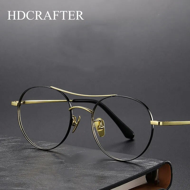 Hdcrafter Unisex Full Rim Round Double Bridge Titanium Eyeglasses 86578 Full Rim Hdcrafter Eyeglasses   