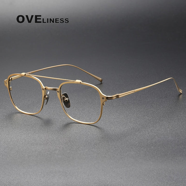 Oveliness Unisex Full Rim Square Double Bridge Titanium Eyeglasses Kj31 Full Rim Oveliness gold  