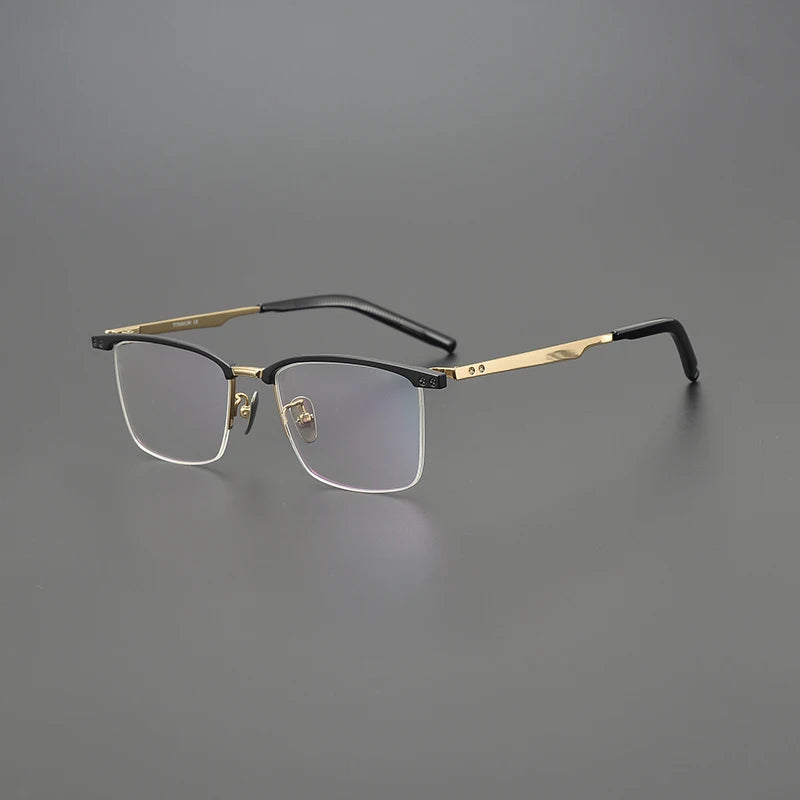 Black Mask Unisex Semi Rim Square Acetate Eyeglasses M875 Full Rim Black Mask Black-Gold  