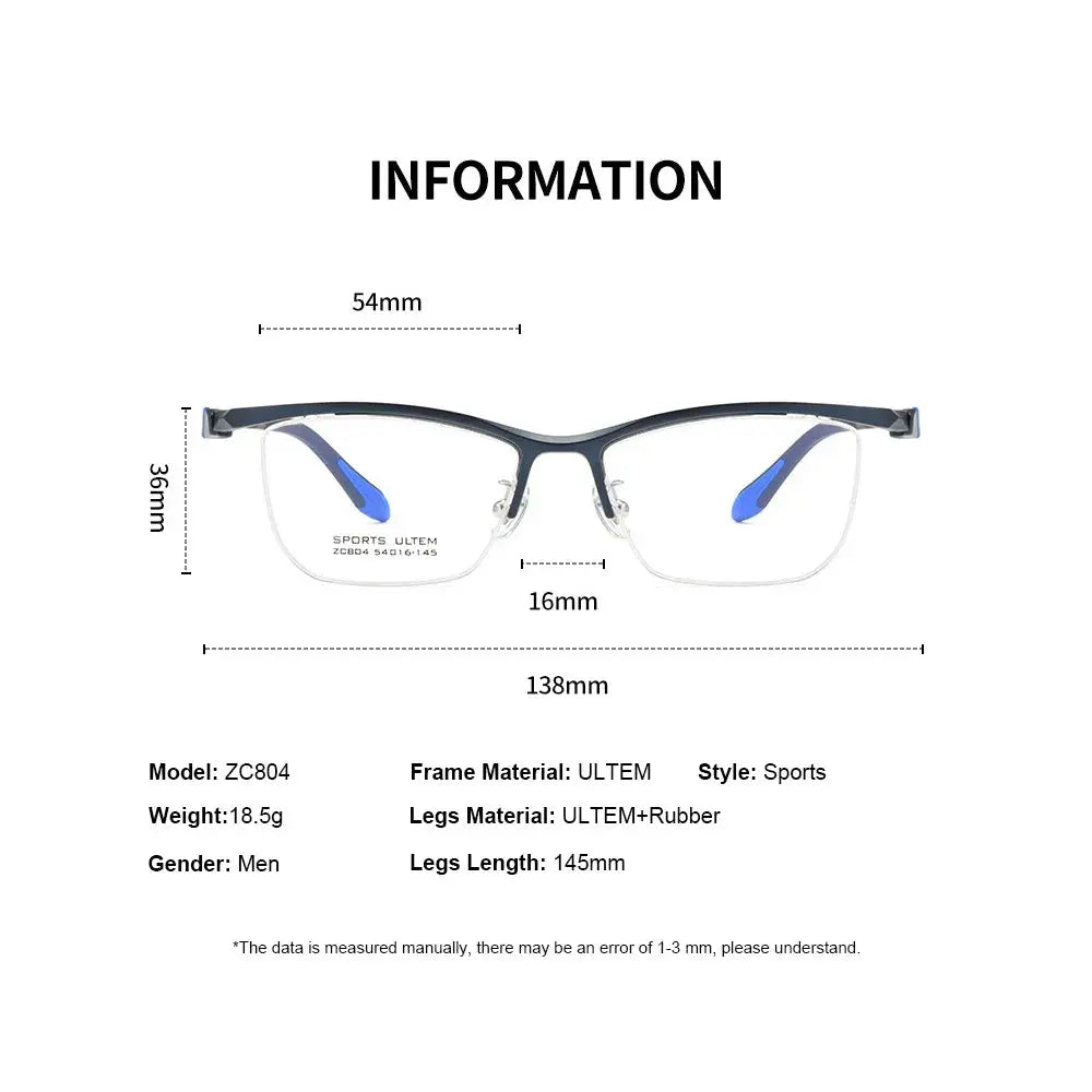 Gmei 804669 Women's Semi Rim Brow Line Ultem Rubber Sport Frames FuzWeb