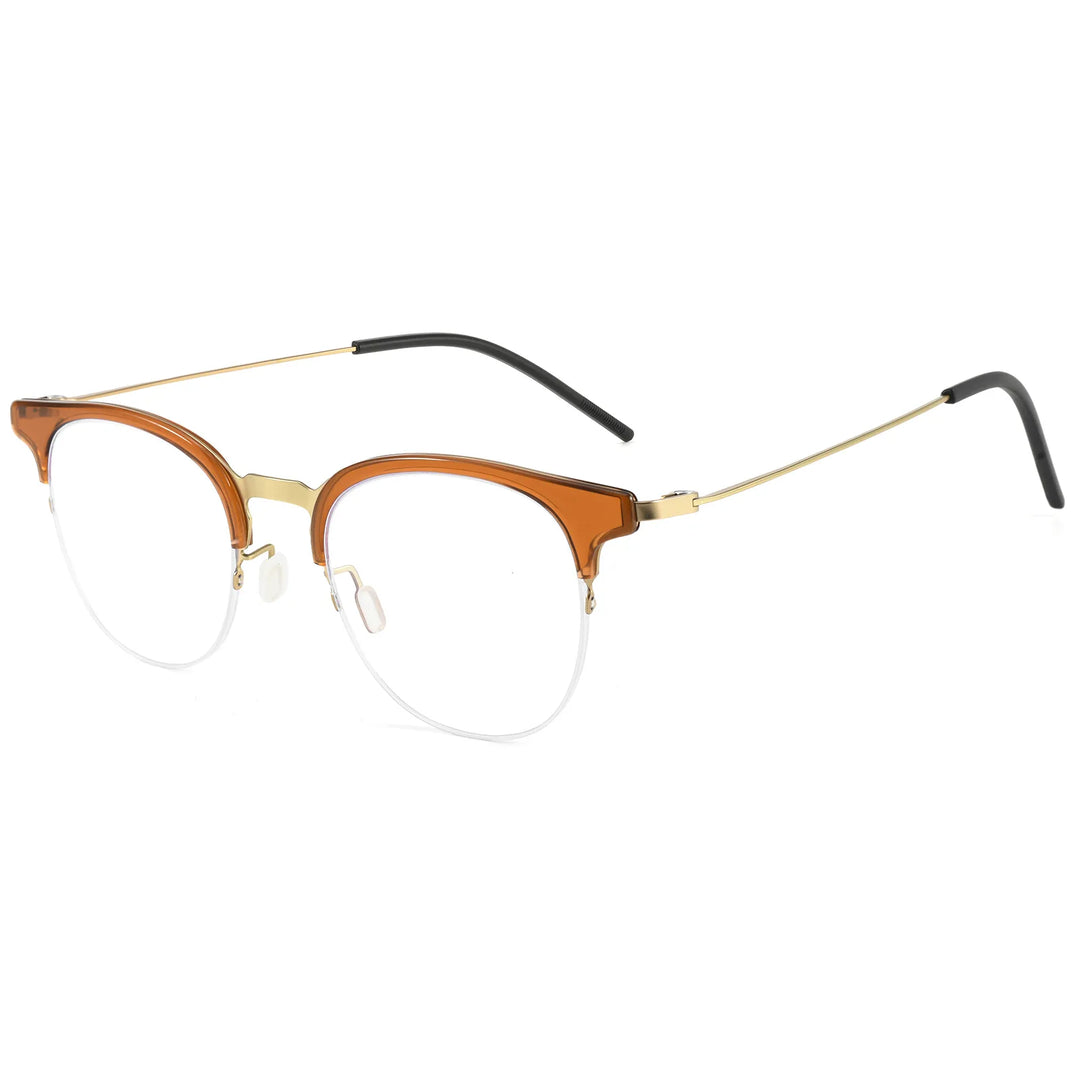 Yimaruili Unisex Semi Rim Round Pure Titanium Eyeglasses 23880Y — view 7 | Yimaruili at FuzWeb