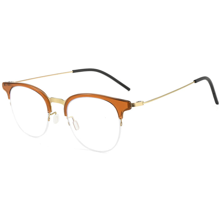 Yimaruili Unisex Semi Rim Round Pure Titanium Eyeglasses 23880Y — view 7 | Yimaruili at FuzWeb